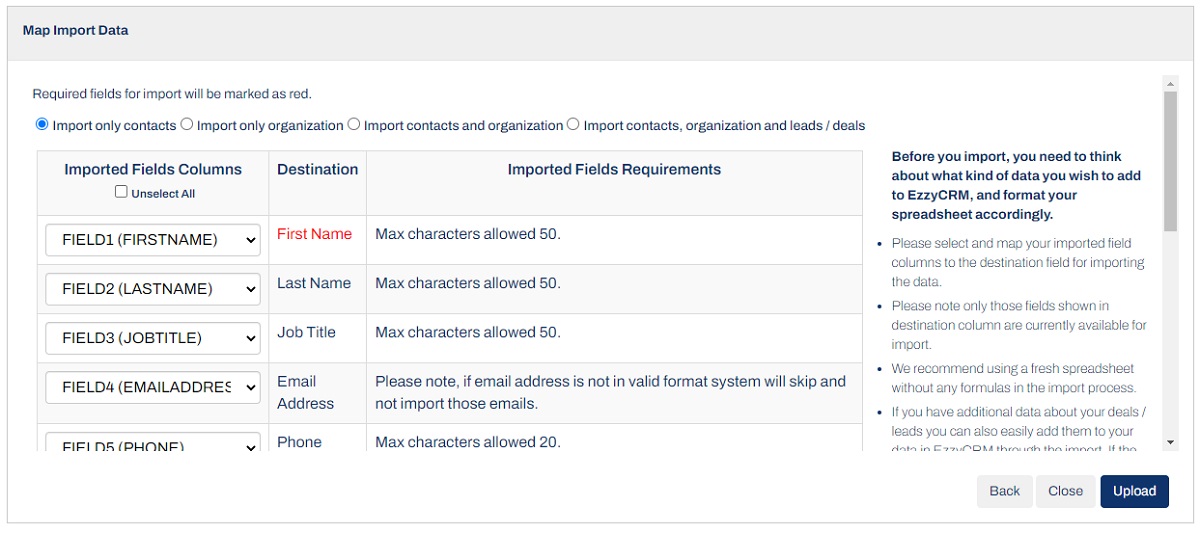 EzzyCRM Import And Export